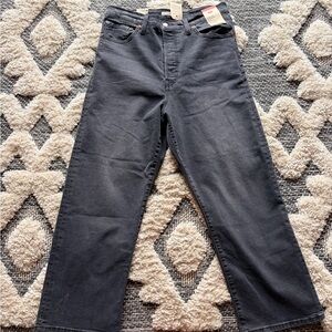 Levi’s $79.50 Ribcage Ankle Straight Womens Black Button Fly Denim Jeans 32x27